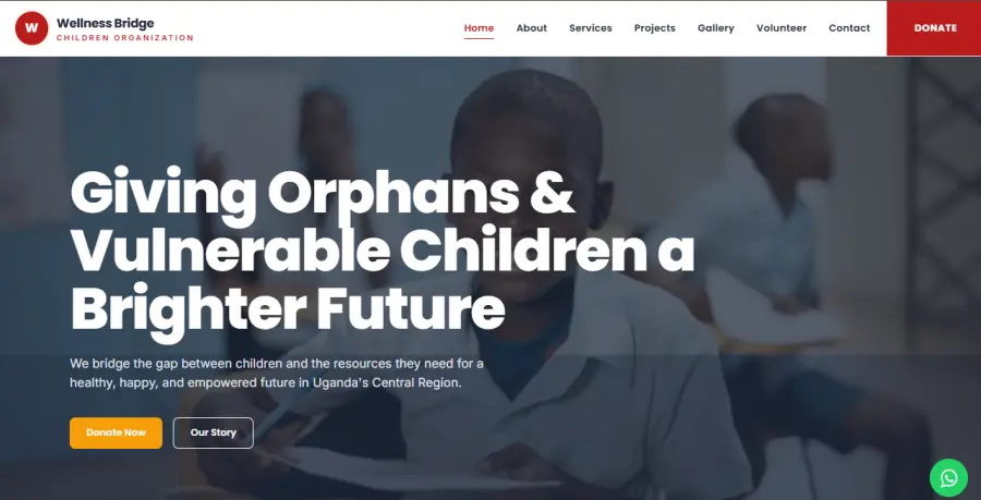 NGO website with online donations built for Wellness Bridge Children Organization by Tech Market Ug